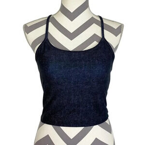 WITH Wear It To Heart Avery Cropped Tank Bra Denim Print Womens Size Small